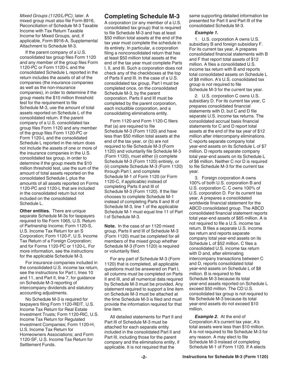 Instructions for IRS Form 1120 Schedule M-3 Net Income (Loss) Reconciliation for Corporations With Total Assets of $10 Million or More, Page 2