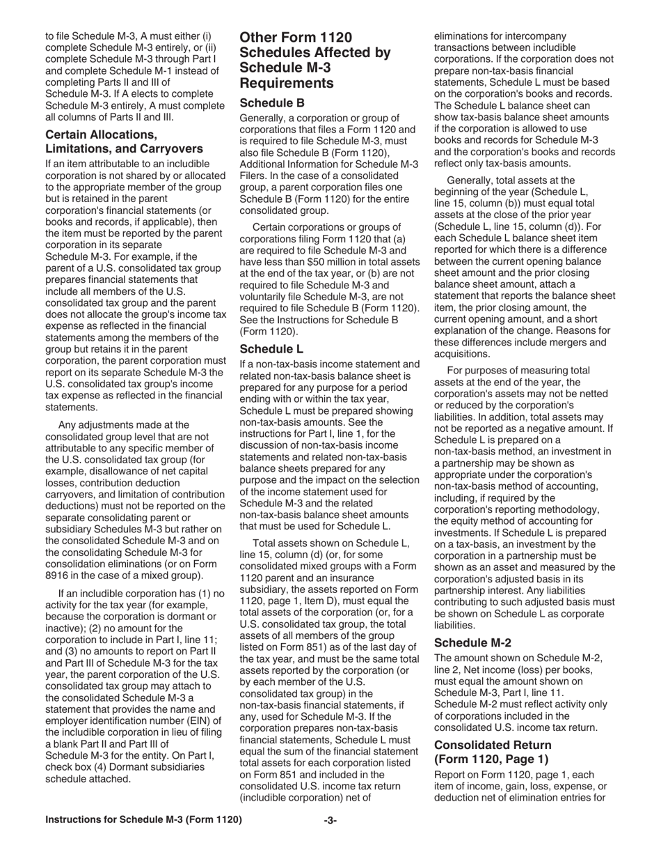 Instructions for IRS Form 1120 Schedule M-3 Net Income (Loss) Reconciliation for Corporations With Total Assets of $10 Million or More, Page 3