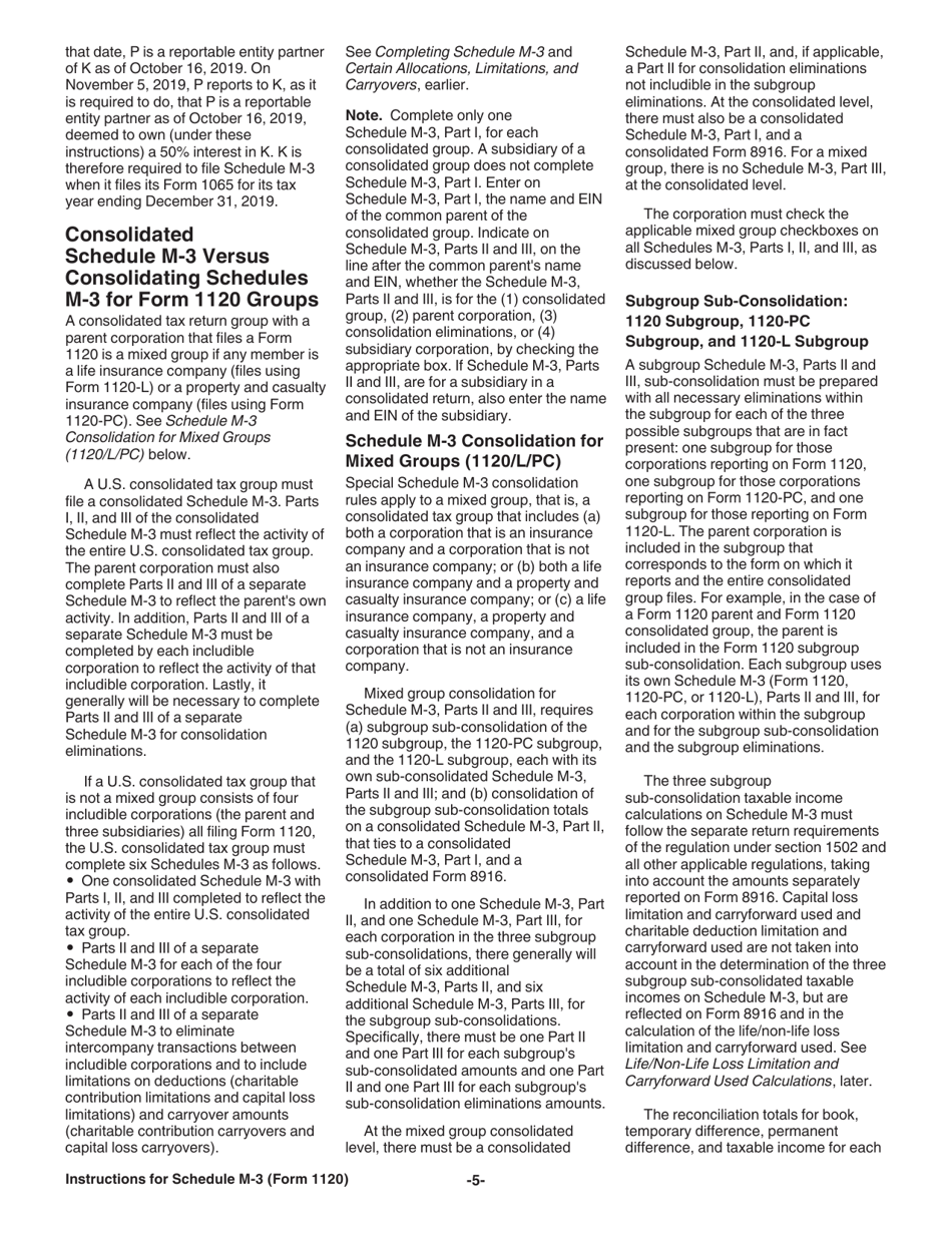 Instructions for IRS Form 1120 Schedule M-3 Net Income (Loss) Reconciliation for Corporations With Total Assets of $10 Million or More, Page 5