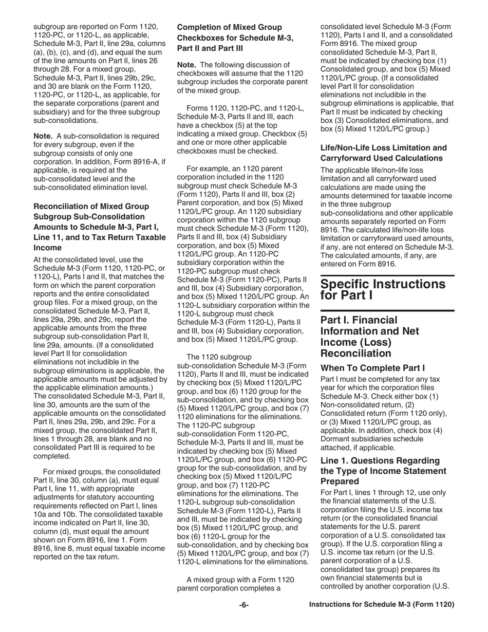 Instructions for IRS Form 1120 Schedule M-3 Net Income (Loss) Reconciliation for Corporations With Total Assets of $10 Million or More, Page 6