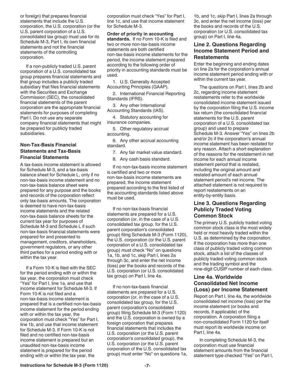 Instructions for IRS Form 1120 Schedule M-3 Net Income (Loss) Reconciliation for Corporations With Total Assets of $10 Million or More, Page 7