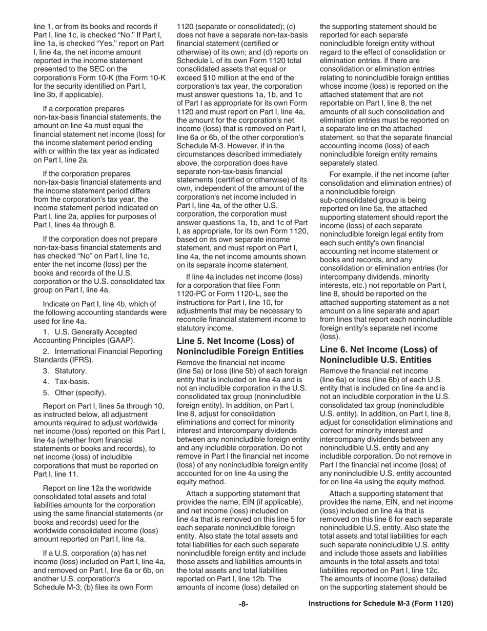 Instructions for IRS Form 1120 Schedule M-3 Net Income (Loss) Reconciliation for Corporations With Total Assets of $10 Million or More, Page 8