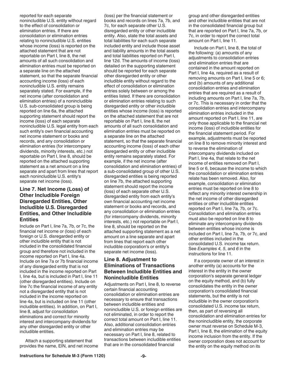 Instructions for IRS Form 1120 Schedule M-3 Net Income (Loss) Reconciliation for Corporations With Total Assets of $10 Million or More, Page 9