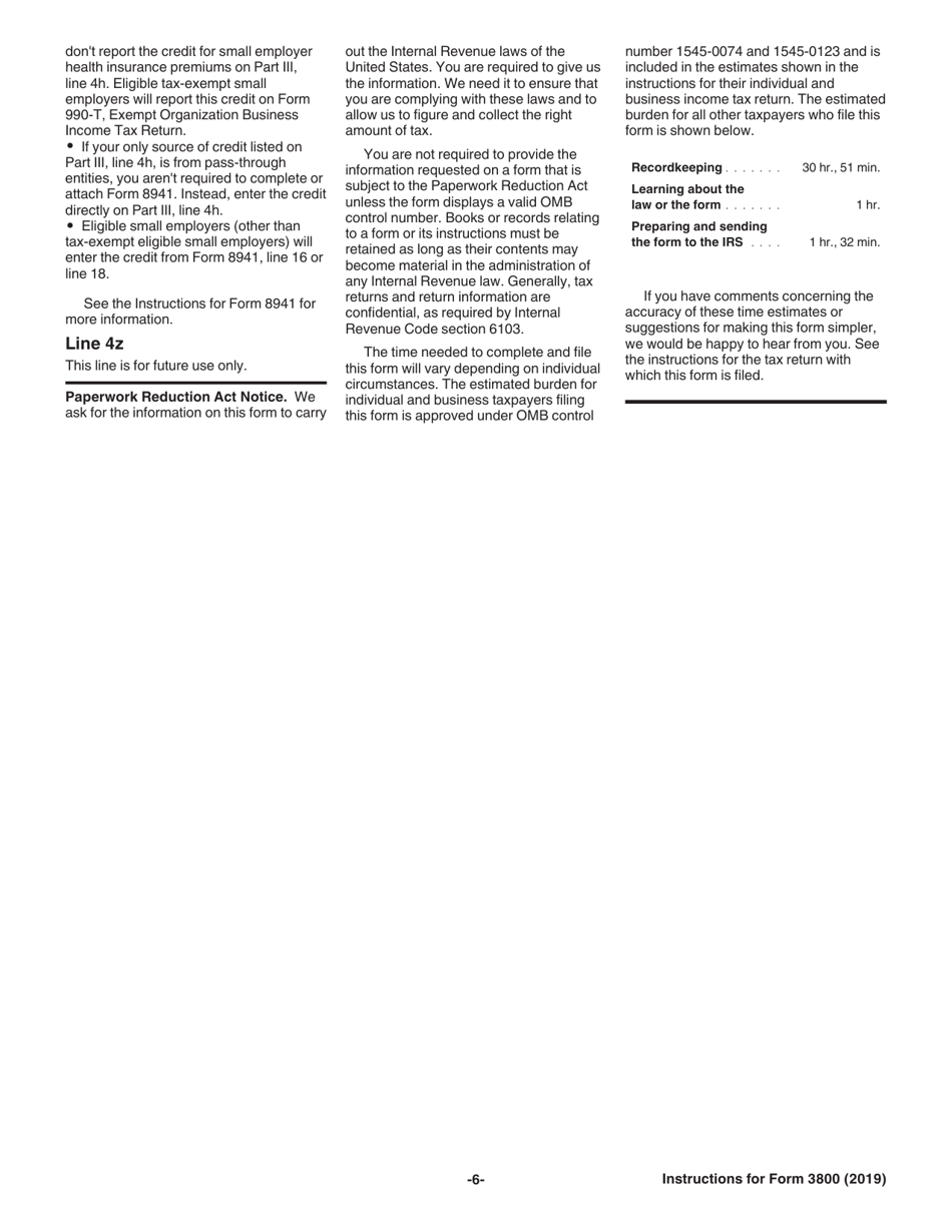 Instructions for IRS Form 3800 General Business Credit, Page 6