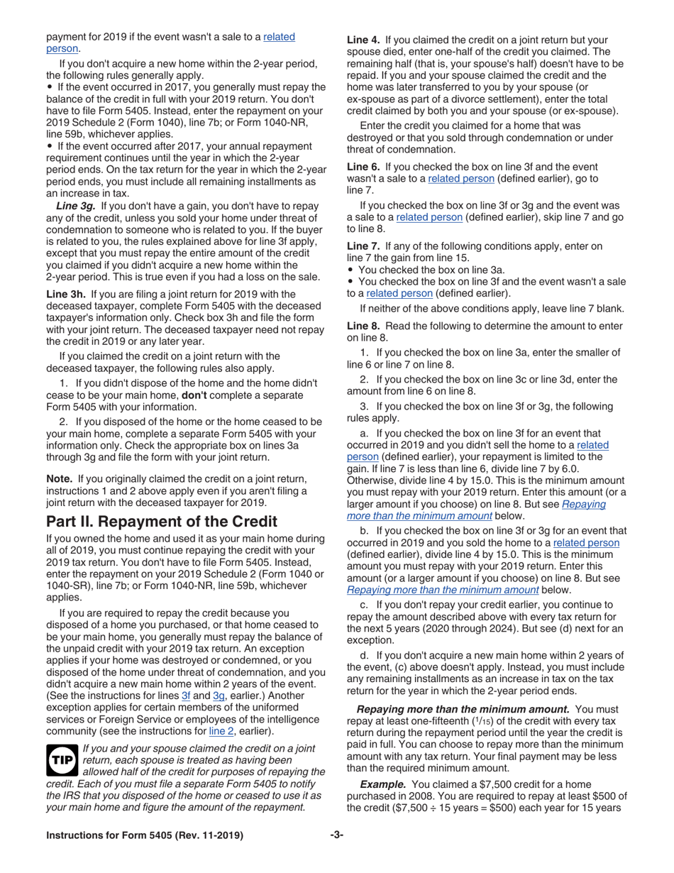 Instructions for IRS Form 5405 Repayment of the First-Time Homebuyer Credit, Page 3