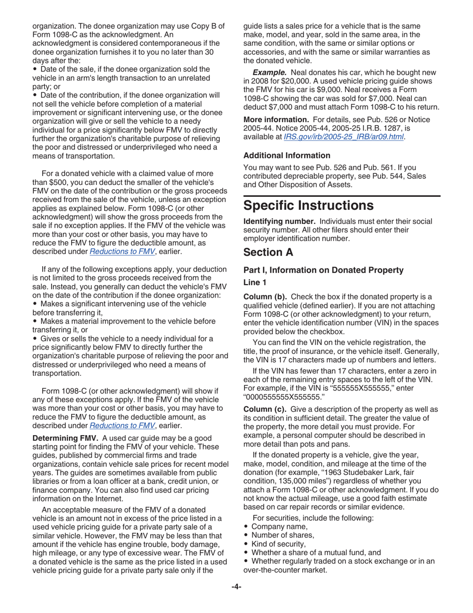 Instructions for IRS Form 8283 Noncash Charitable Contributions, Page 4