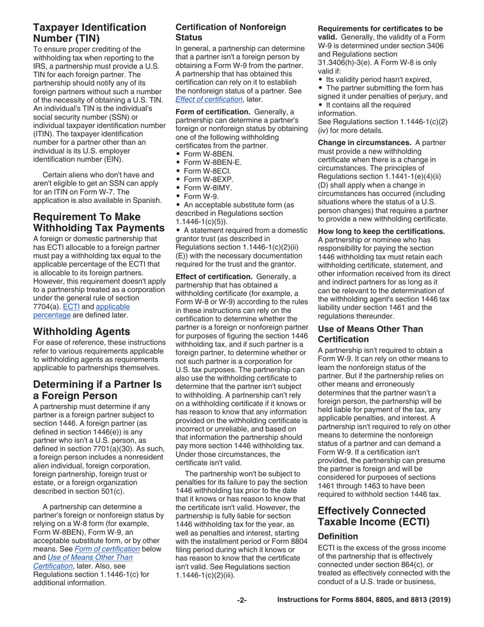 Instructions for IRS Form 8804, 8805, 8813, Page 2