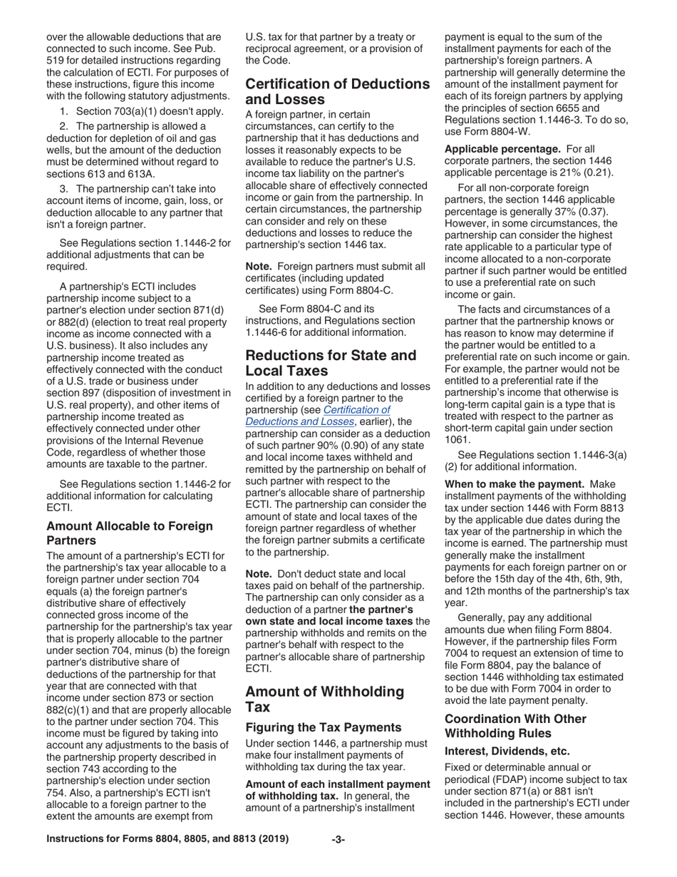 Instructions for IRS Form 8804, 8805, 8813, Page 3