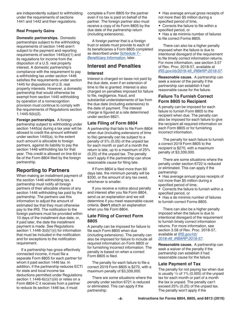 Instructions for IRS Form 8804, 8805, 8813, Page 4