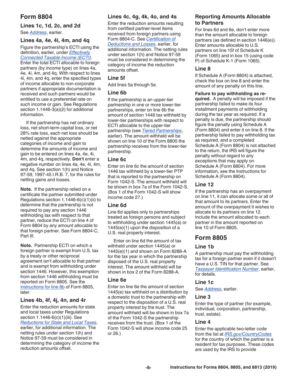 Instructions for IRS Form 8804, 8805, 8813, Page 6