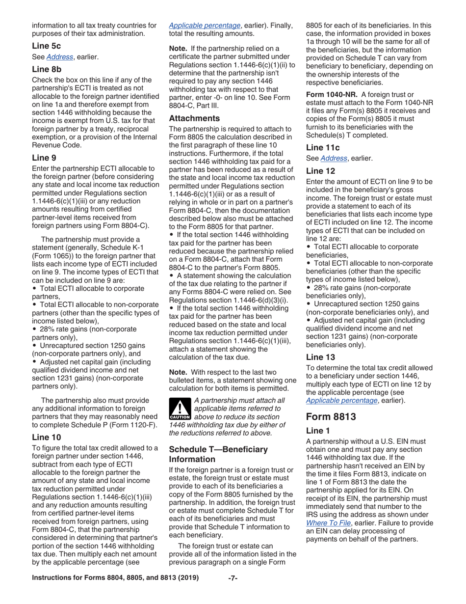 Instructions for IRS Form 8804, 8805, 8813, Page 7