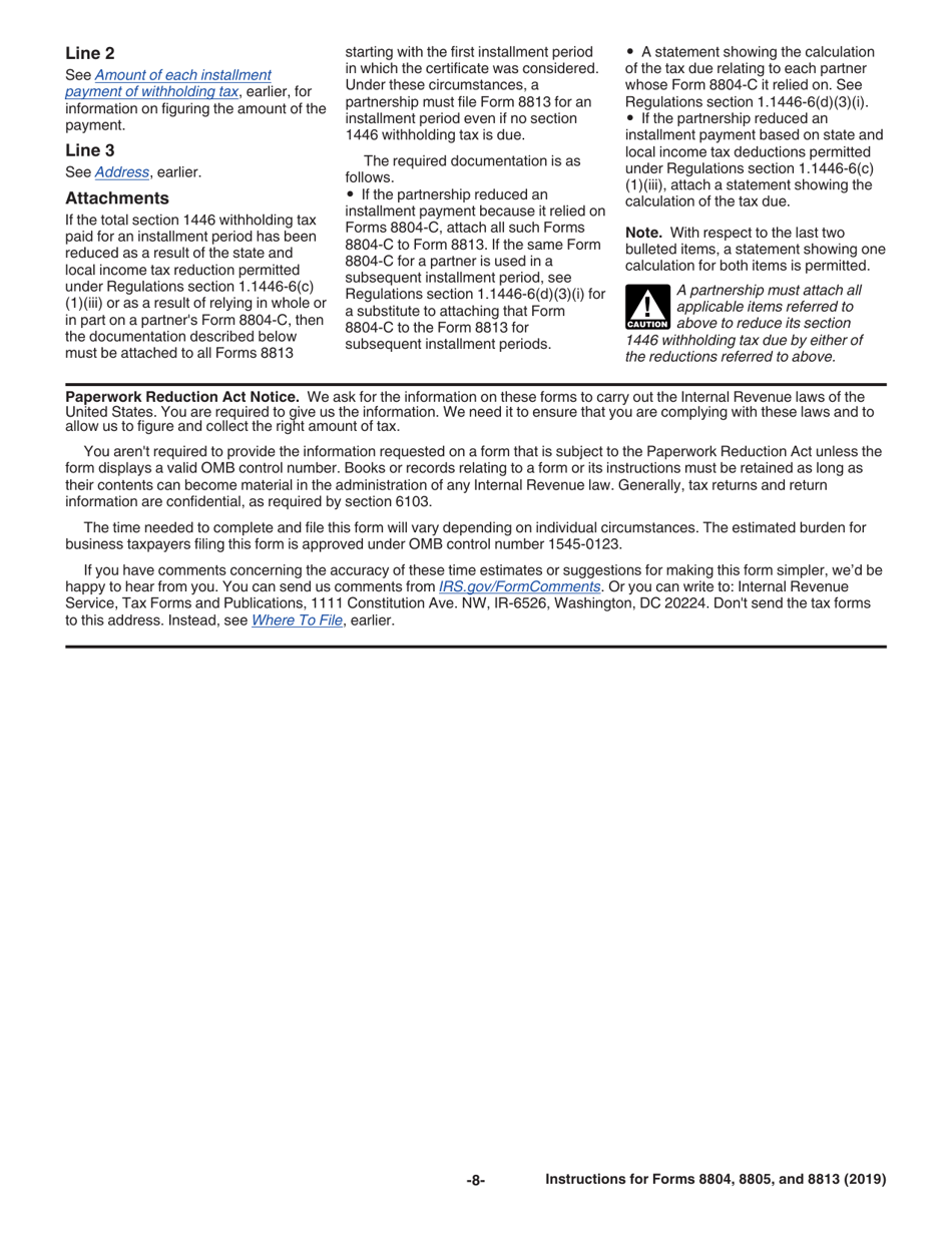 Instructions for IRS Form 8804, 8805, 8813, Page 8