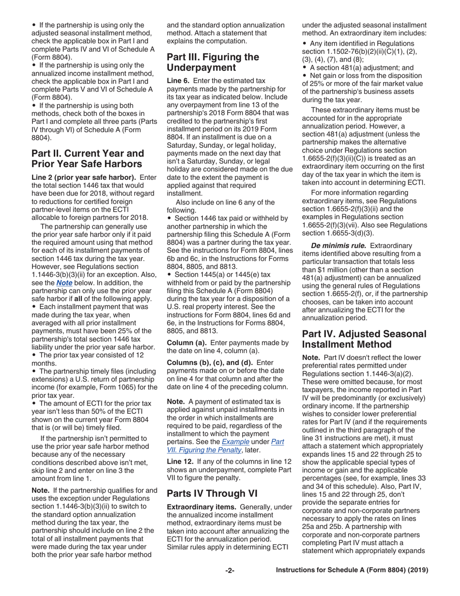 Instructions for IRS Form 8804 Schedule A Penalty for Underpayment of Estimated Section 1446 Tax for Partnerships, Page 2