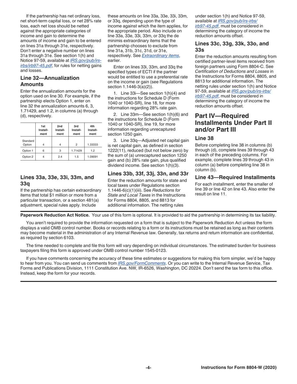 Instructions for IRS Form 8804-W Installment Payments of Section 1446 Tax for Partnerships, Page 4