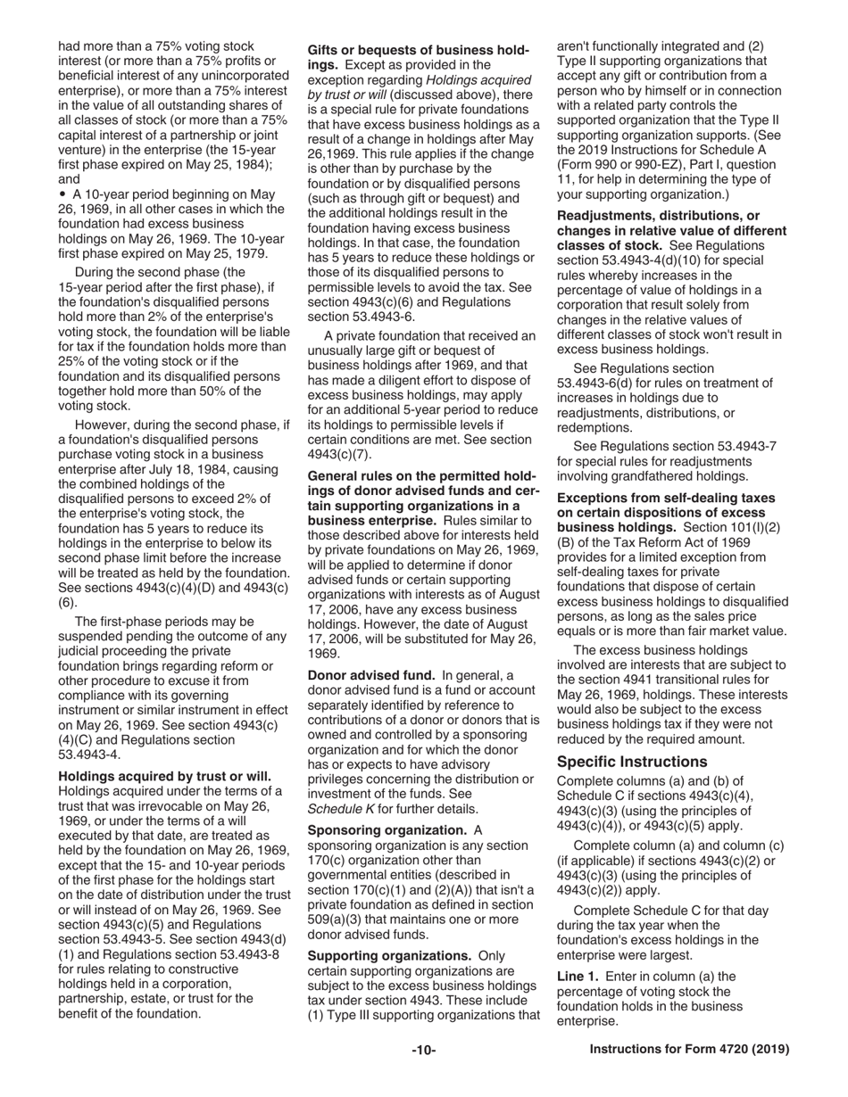 Instructions for IRS Form 4720 Return of Certain Excise Taxes Under Chapters 41 and 42 of the Internal Revenue Code, Page 10