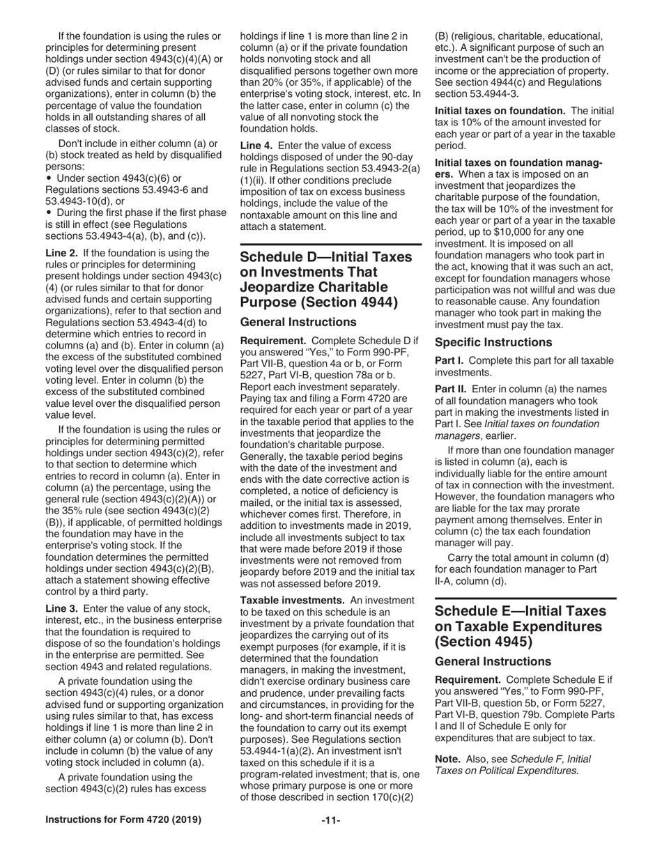 Instructions for IRS Form 4720 Return of Certain Excise Taxes Under Chapters 41 and 42 of the Internal Revenue Code, Page 11