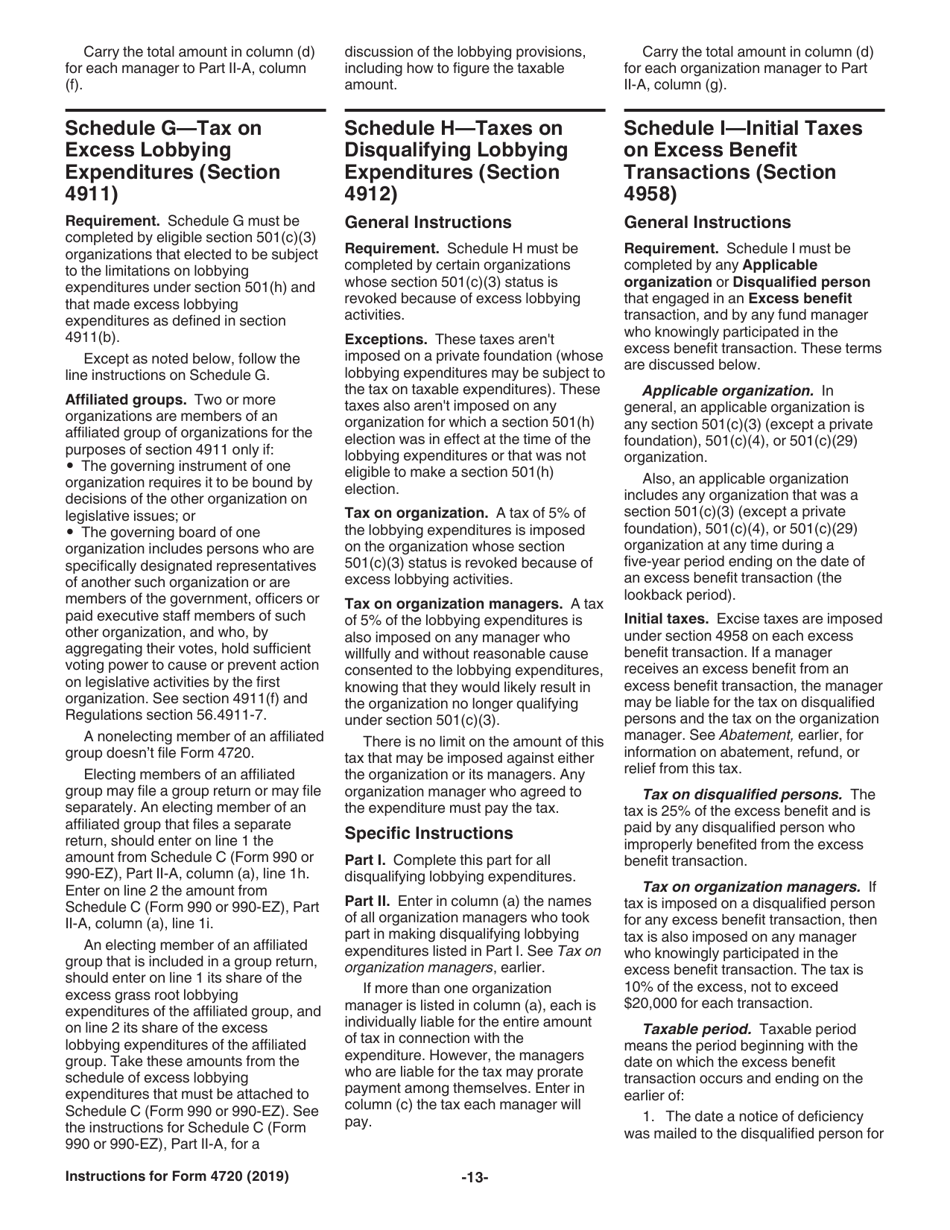 Instructions for IRS Form 4720 Return of Certain Excise Taxes Under Chapters 41 and 42 of the Internal Revenue Code, Page 13
