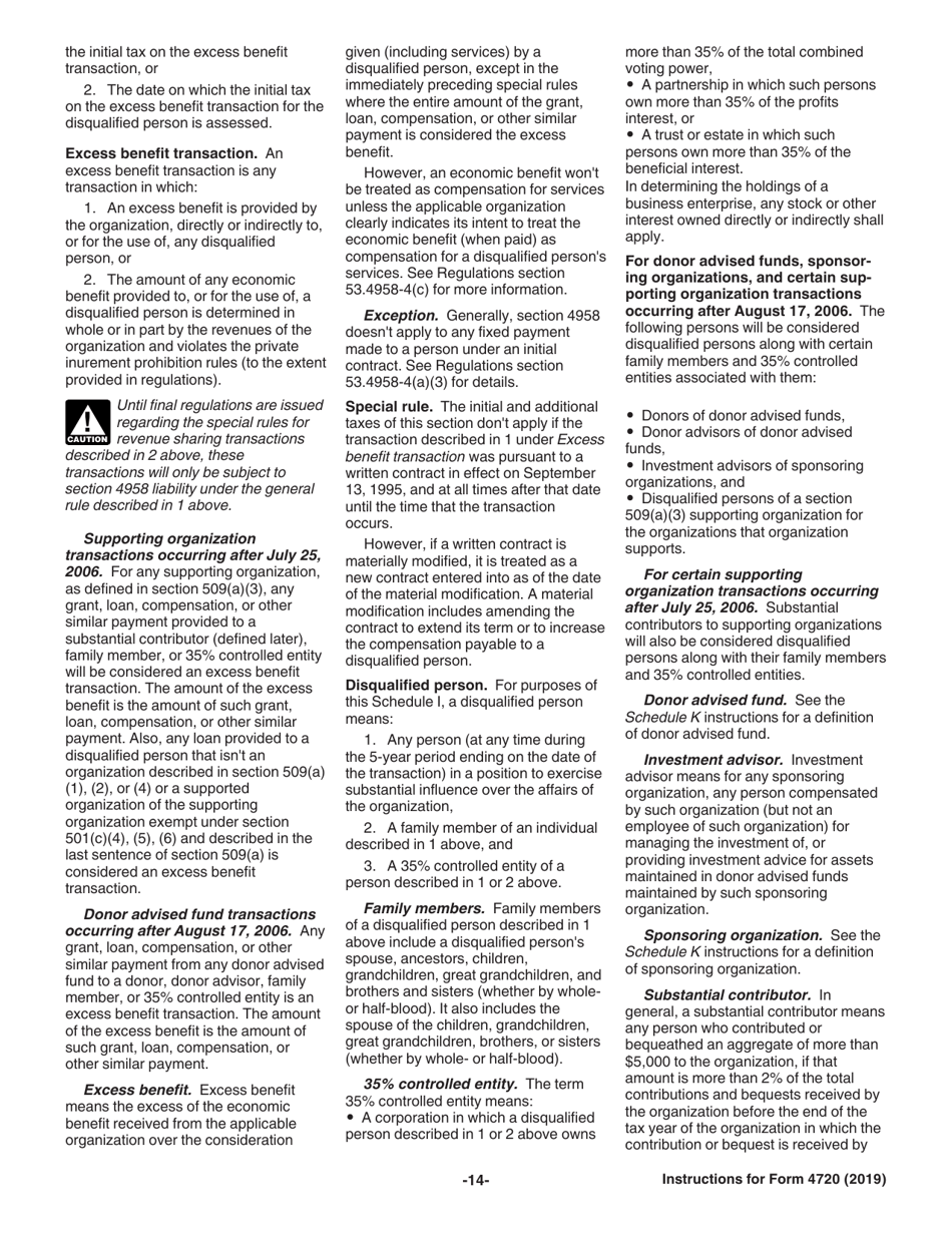 Instructions for IRS Form 4720 Return of Certain Excise Taxes Under Chapters 41 and 42 of the Internal Revenue Code, Page 14