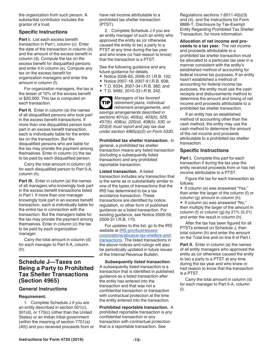 Instructions for IRS Form 4720 Return of Certain Excise Taxes Under Chapters 41 and 42 of the Internal Revenue Code, Page 15