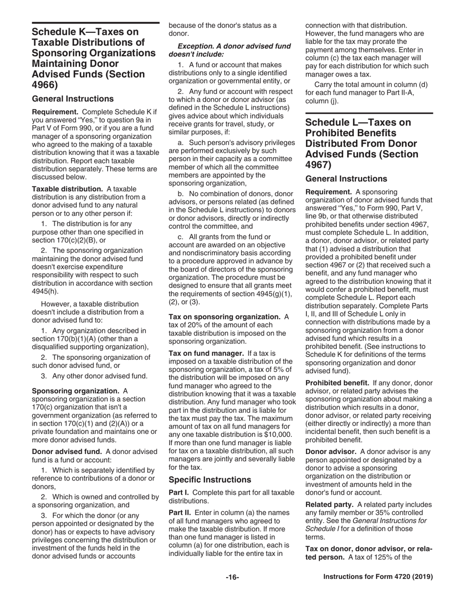 Instructions for IRS Form 4720 Return of Certain Excise Taxes Under Chapters 41 and 42 of the Internal Revenue Code, Page 16