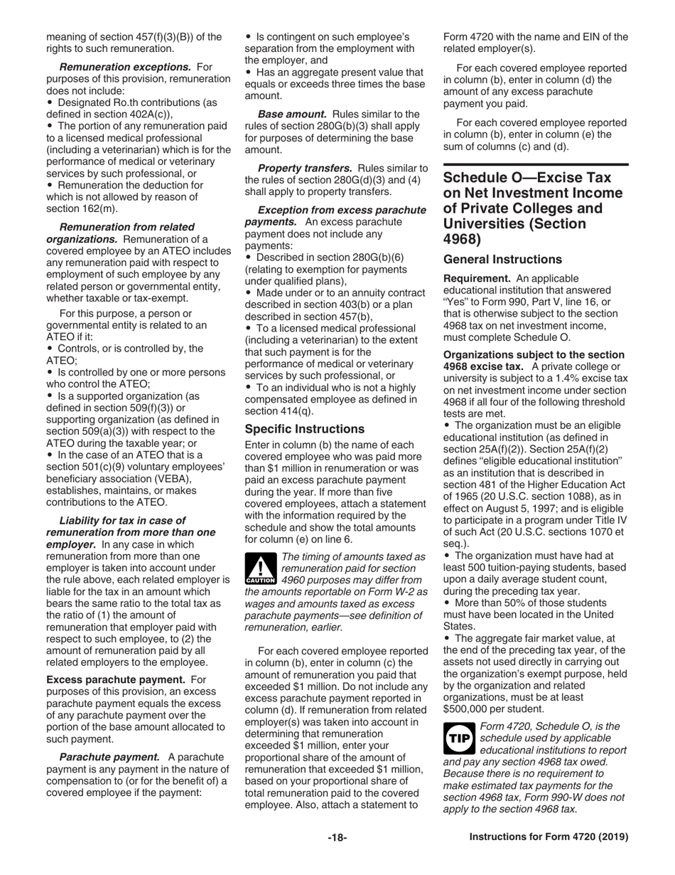 Instructions for IRS Form 4720 Return of Certain Excise Taxes Under Chapters 41 and 42 of the Internal Revenue Code, Page 18