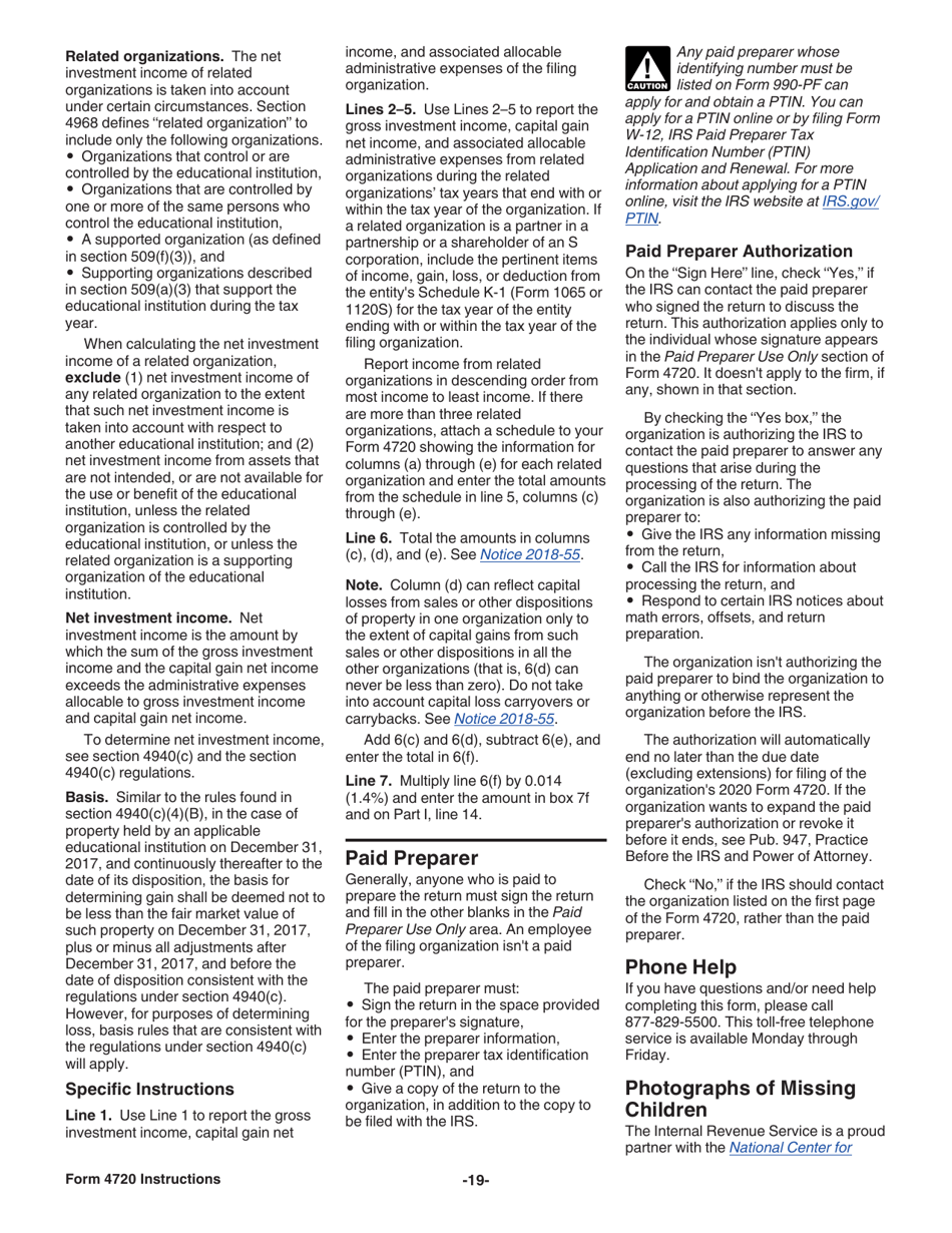 Instructions for IRS Form 4720 Return of Certain Excise Taxes Under Chapters 41 and 42 of the Internal Revenue Code, Page 19