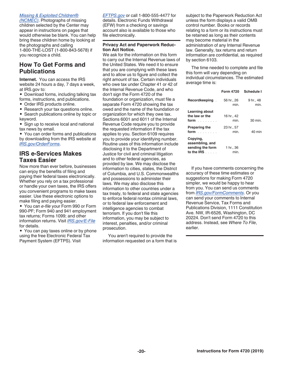 Instructions for IRS Form 4720 Return of Certain Excise Taxes Under Chapters 41 and 42 of the Internal Revenue Code, Page 20