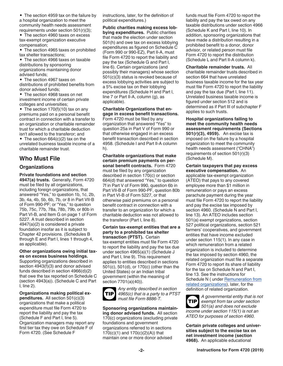 Instructions for IRS Form 4720 Return of Certain Excise Taxes Under Chapters 41 and 42 of the Internal Revenue Code, Page 2