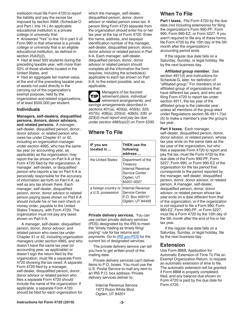 Instructions for IRS Form 4720 Return of Certain Excise Taxes Under Chapters 41 and 42 of the Internal Revenue Code, Page 3