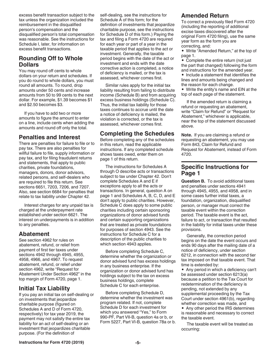 Instructions for IRS Form 4720 Return of Certain Excise Taxes Under Chapters 41 and 42 of the Internal Revenue Code, Page 5