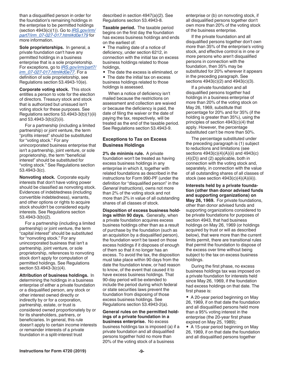 Instructions for IRS Form 4720 Return of Certain Excise Taxes Under Chapters 41 and 42 of the Internal Revenue Code, Page 9