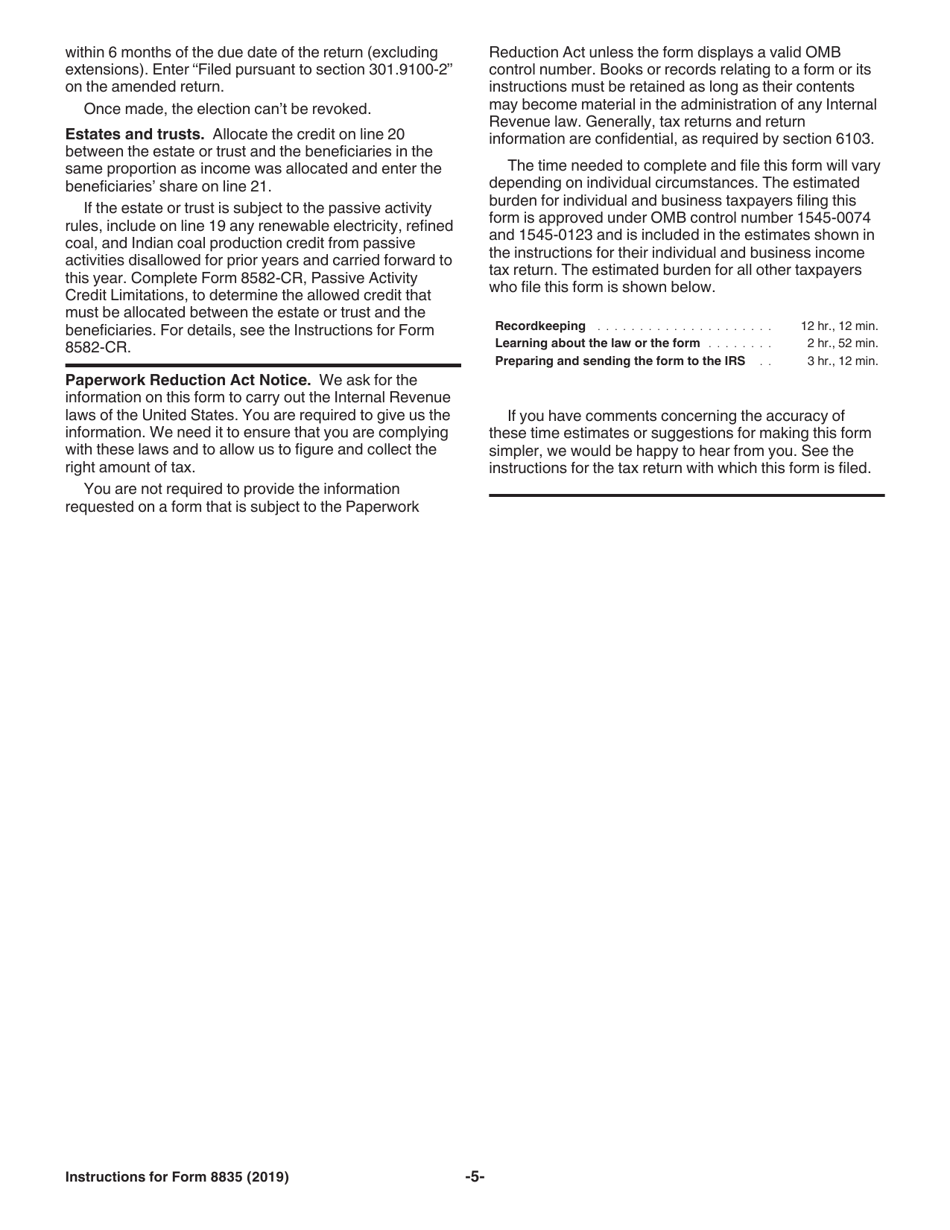Instructions for IRS Form 8835 Renewable Electricity, Refined Coal, and Indian Coal Production Credit, Page 5