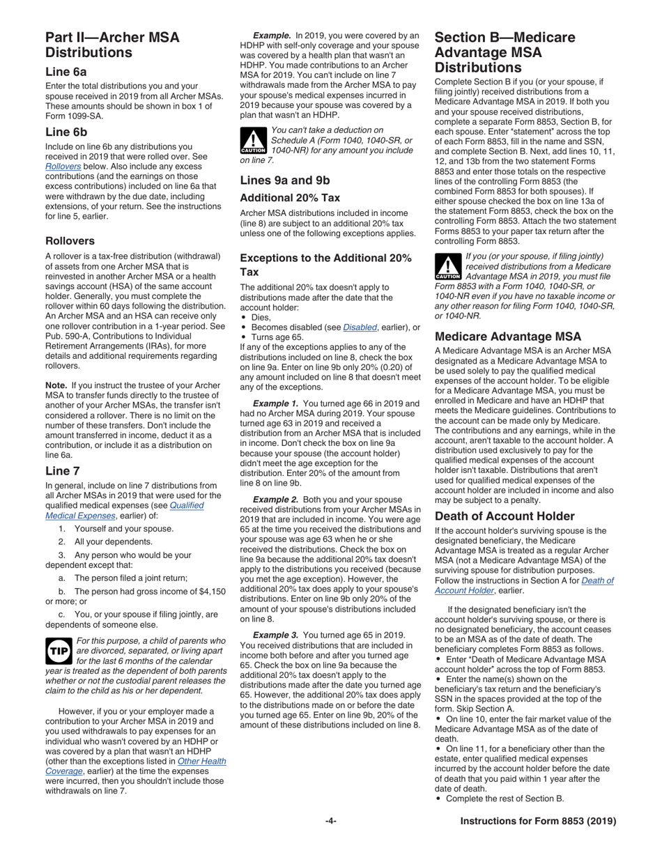 Instructions for IRS Form 8853 Archer Msas and Long-Term Care Insurance Contracts, Page 4