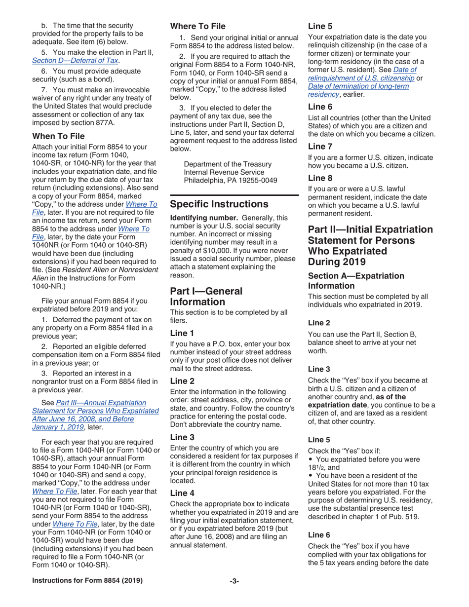 Instructions for IRS Form 8854 Initial and Annual Expatriation Statement, Page 3