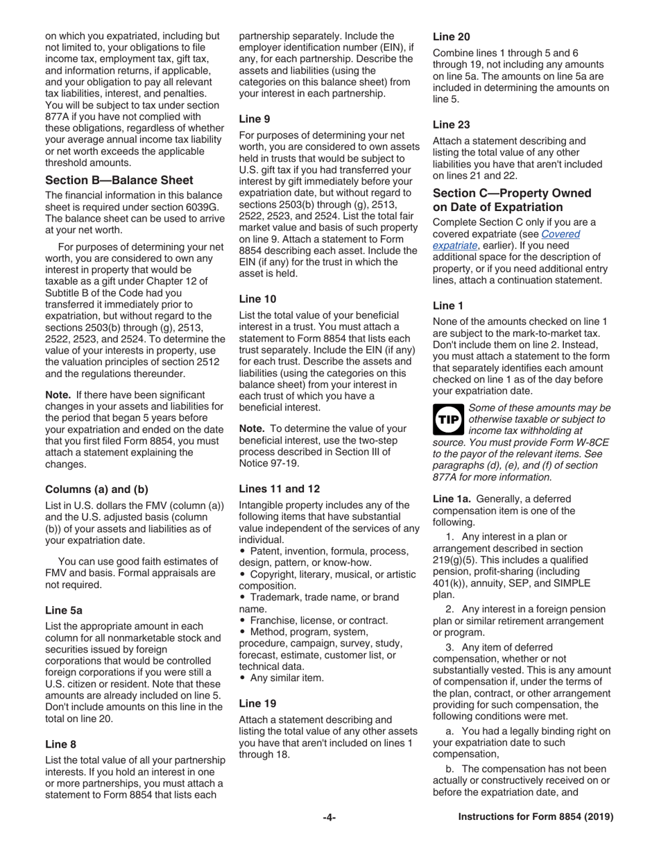 Instructions for IRS Form 8854 Initial and Annual Expatriation Statement, Page 4