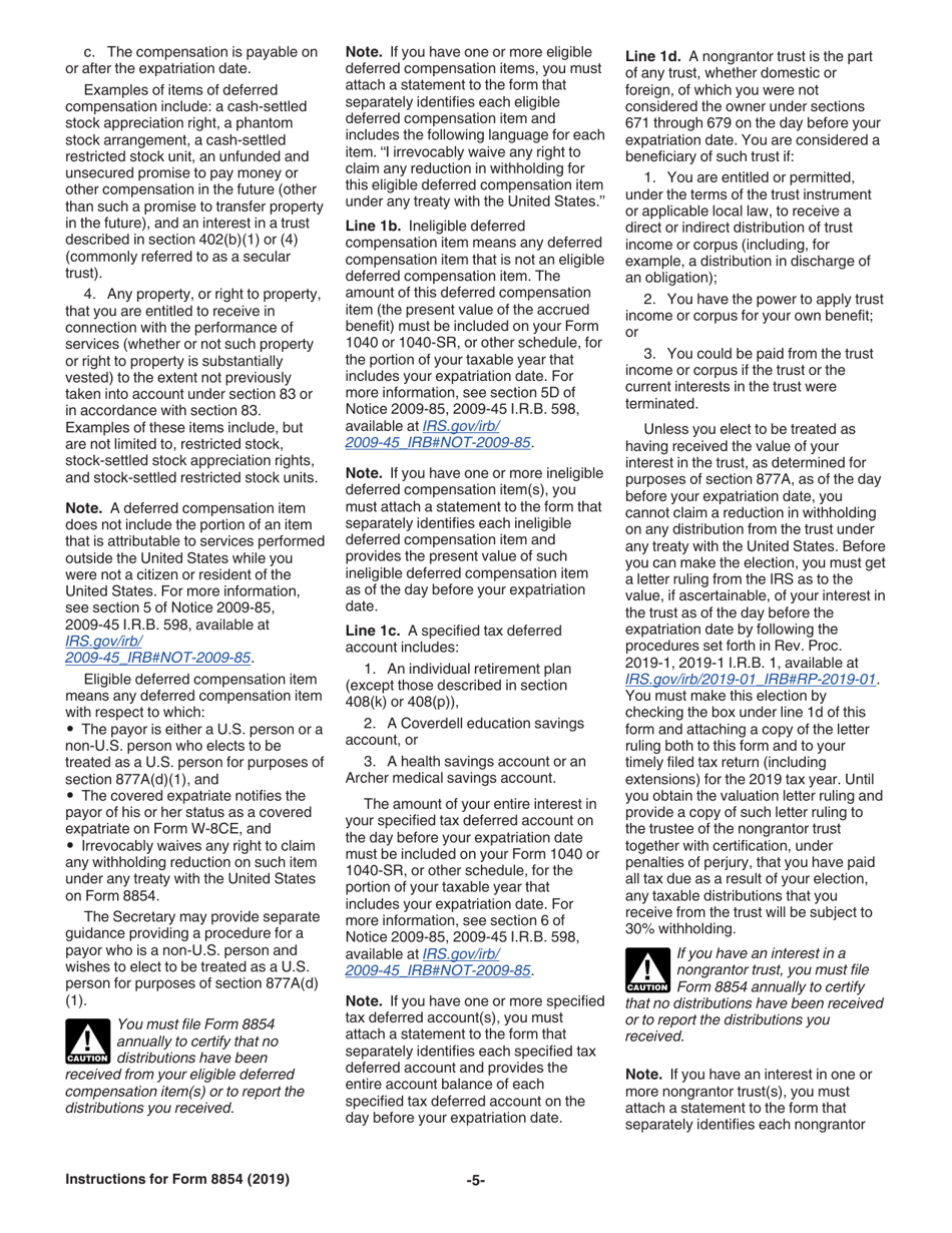Instructions for IRS Form 8854 Initial and Annual Expatriation Statement, Page 5