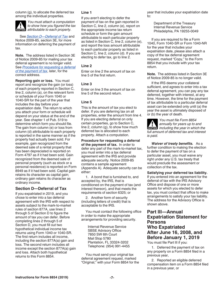 Instructions for IRS Form 8854 Initial and Annual Expatriation Statement, Page 7