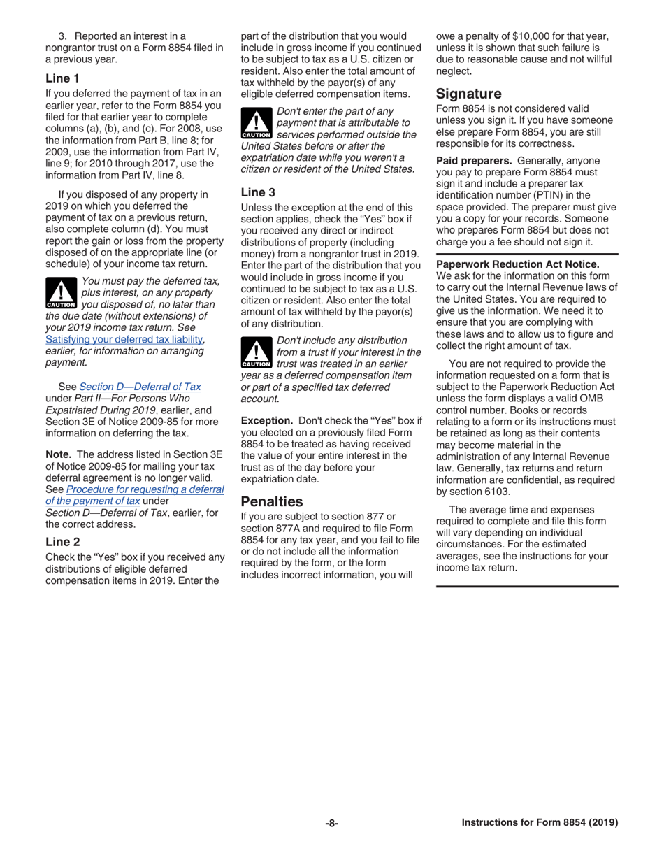 Instructions for IRS Form 8854 Initial and Annual Expatriation Statement, Page 8