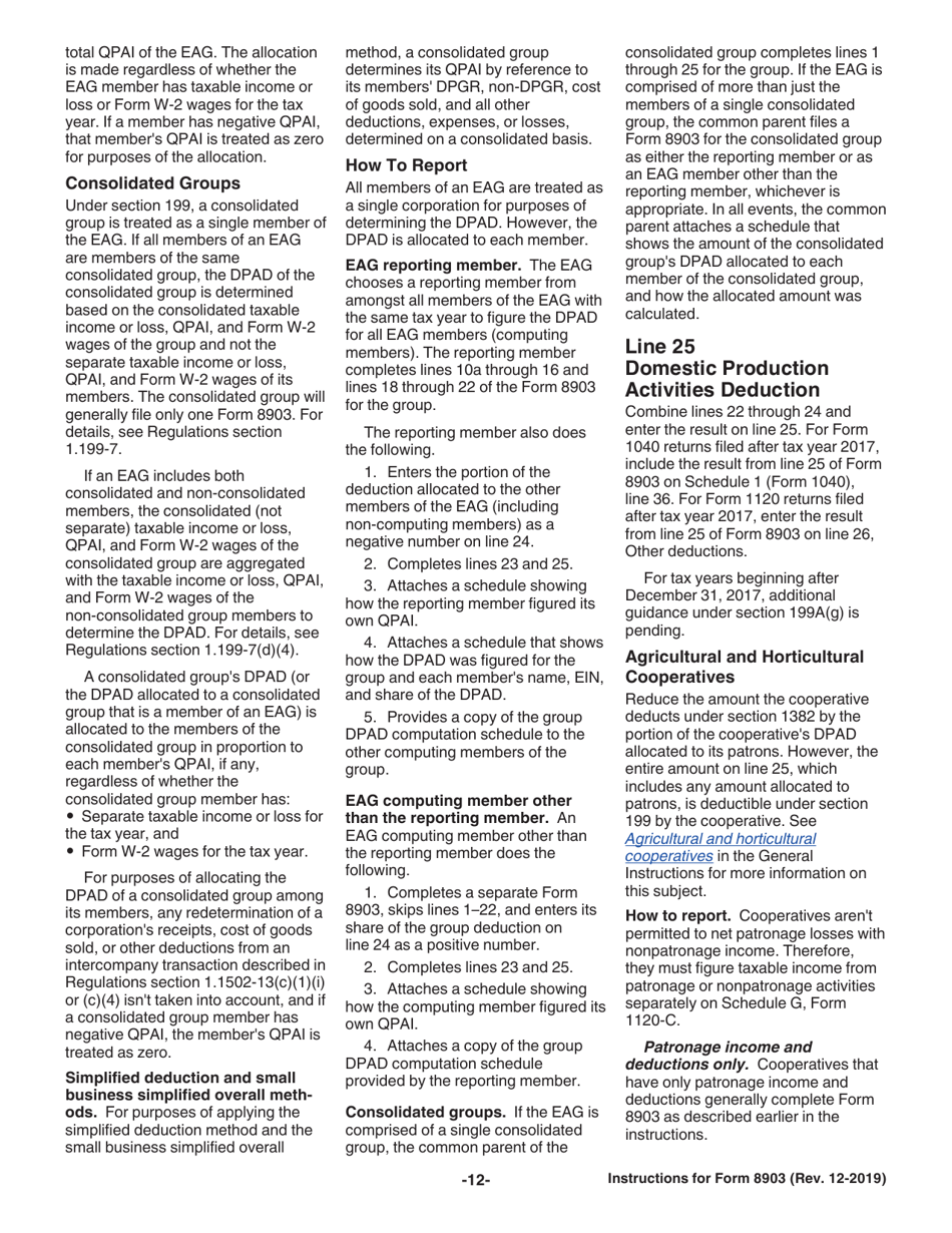 Instructions for IRS Form 8903 Domestic Production Activities Deduction, Page 12