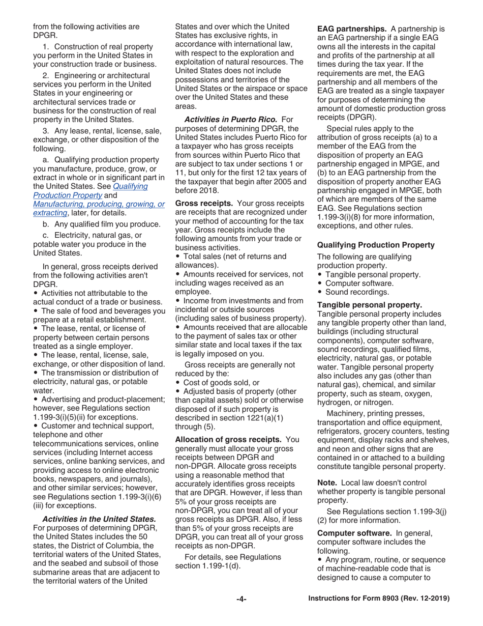 Instructions for IRS Form 8903 Domestic Production Activities Deduction, Page 4