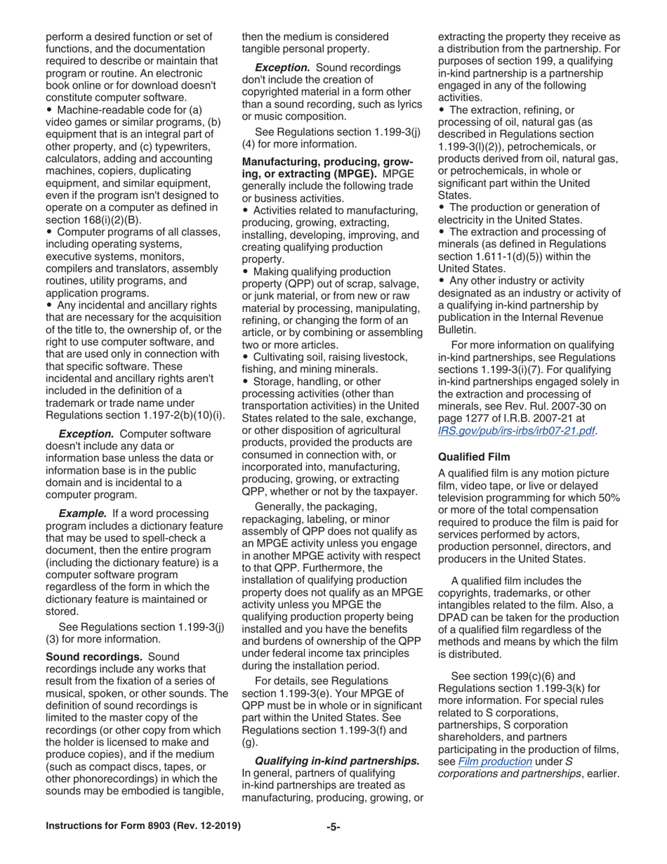 Instructions for IRS Form 8903 Domestic Production Activities Deduction, Page 5