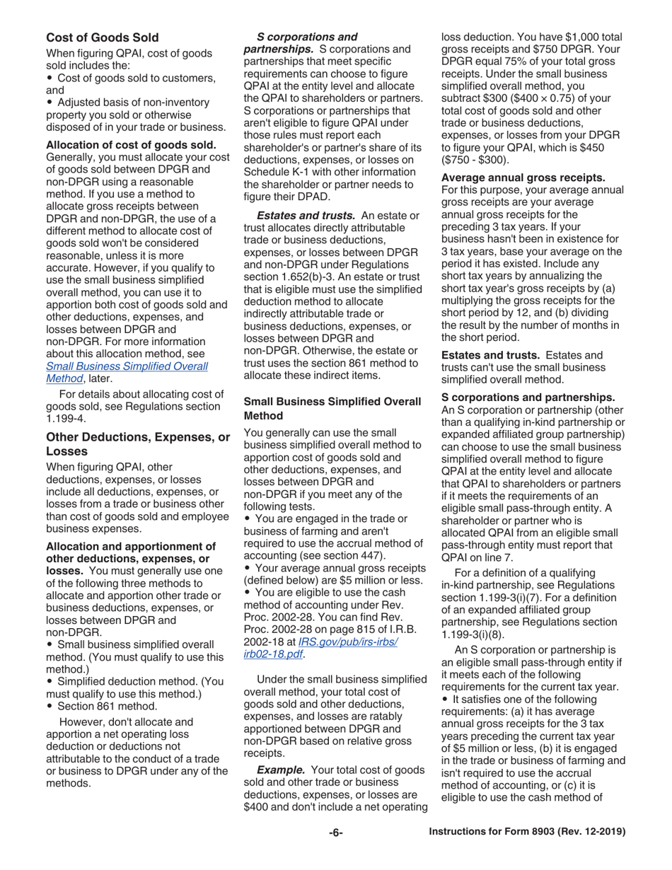 Instructions for IRS Form 8903 Domestic Production Activities Deduction, Page 6