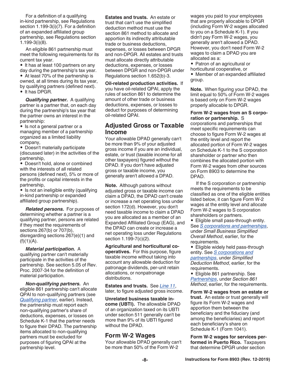 Instructions for IRS Form 8903 Domestic Production Activities Deduction, Page 8