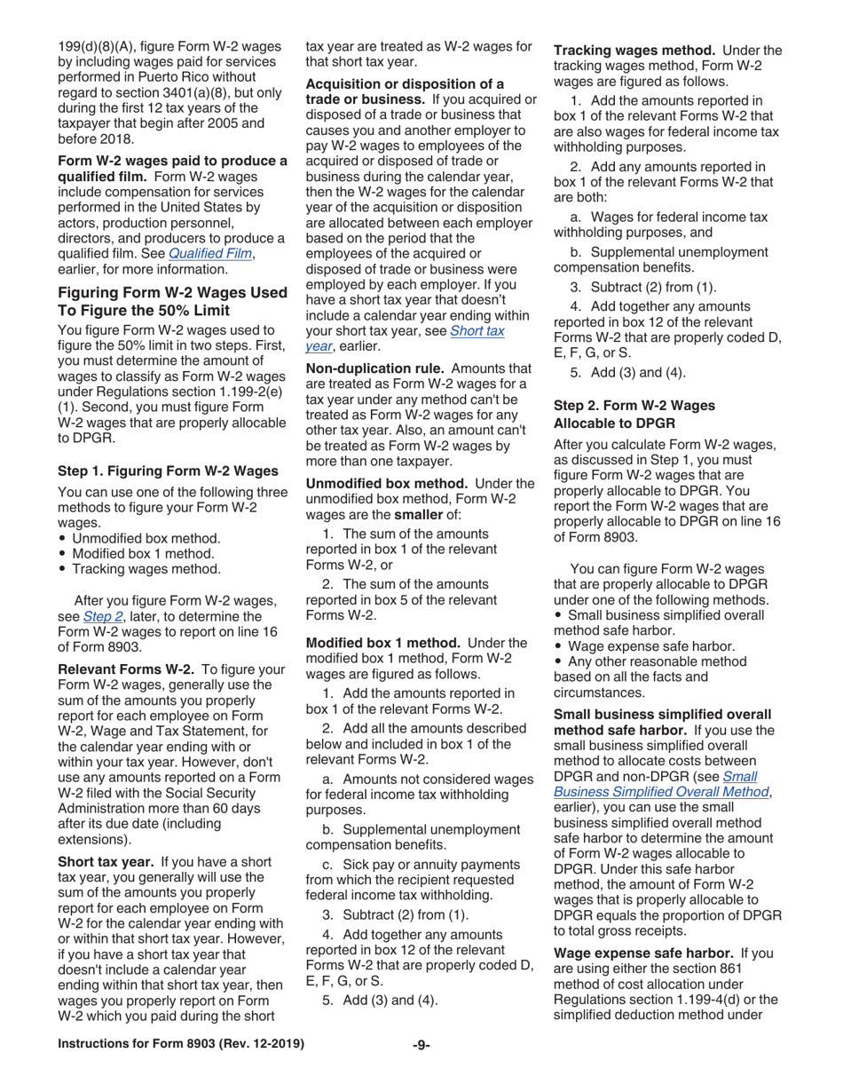 Instructions for IRS Form 8903 Domestic Production Activities Deduction, Page 9
