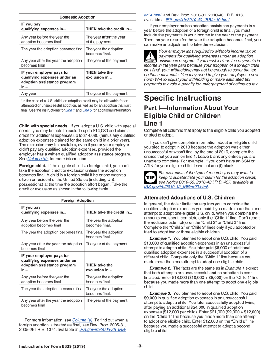 Instructions for IRS Form 8839 Qualified Adoption Expenses, Page 3