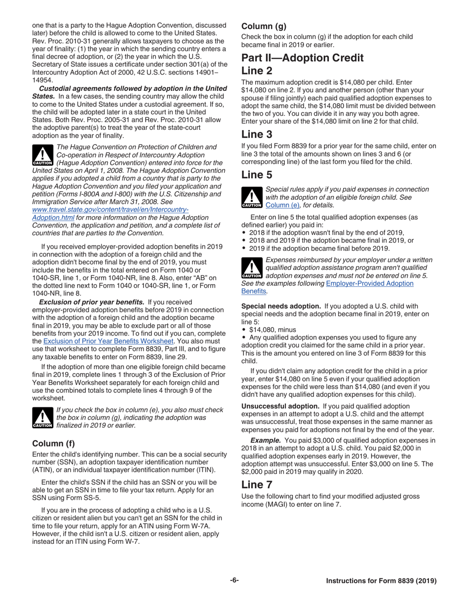 Instructions for IRS Form 8839 Qualified Adoption Expenses, Page 6