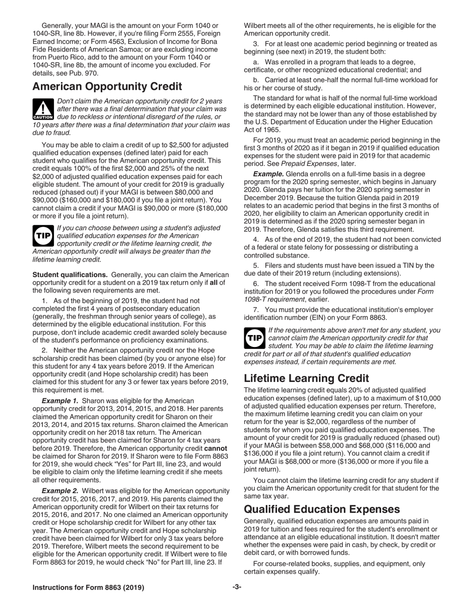 Instructions for IRS Form 8863 Education Credits (American Opportunity and Lifetime Learning Credits), Page 3