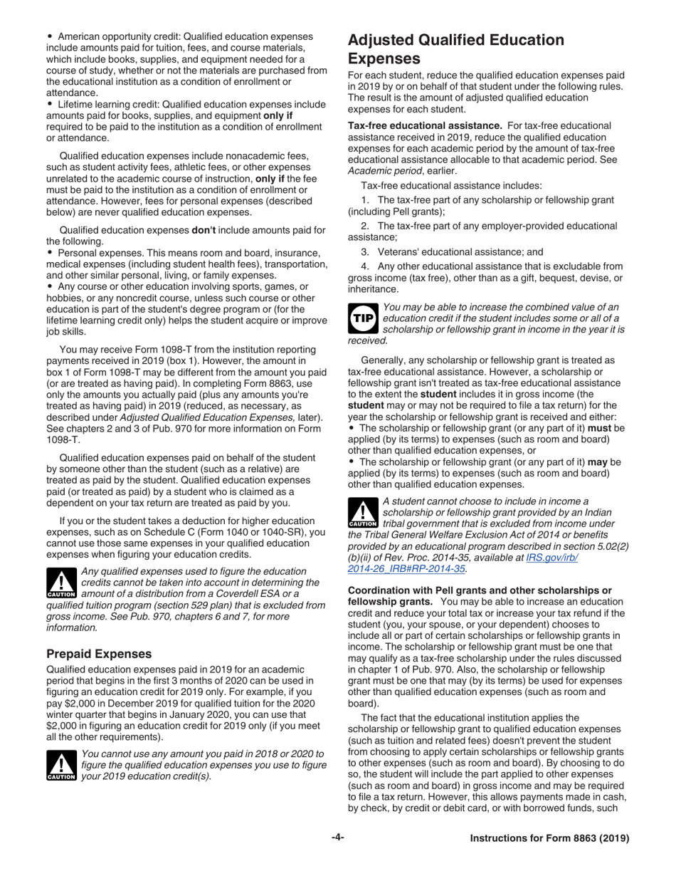 Instructions for IRS Form 8863 Education Credits (American Opportunity and Lifetime Learning Credits), Page 4