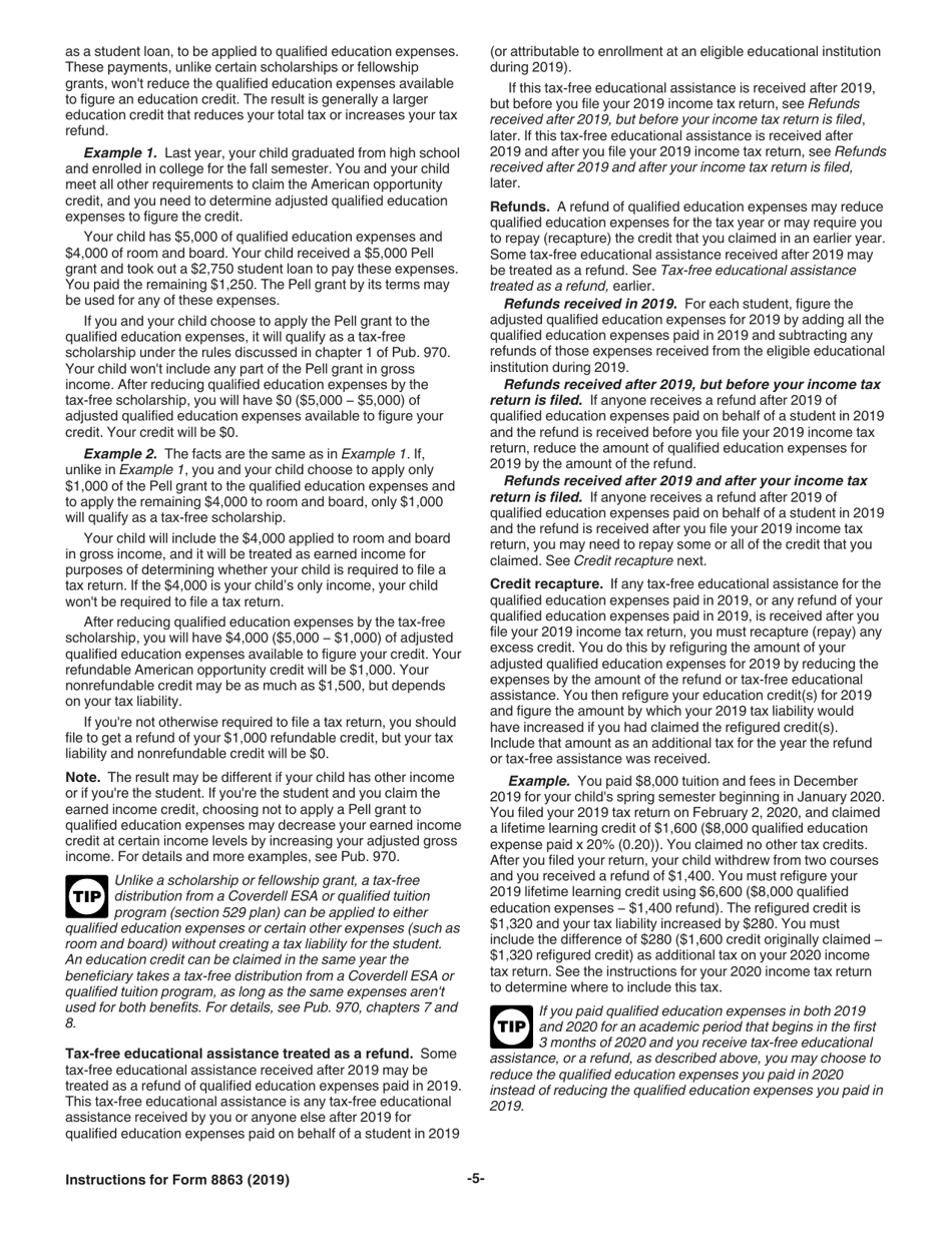 Instructions for IRS Form 8863 Education Credits (American Opportunity and Lifetime Learning Credits), Page 5