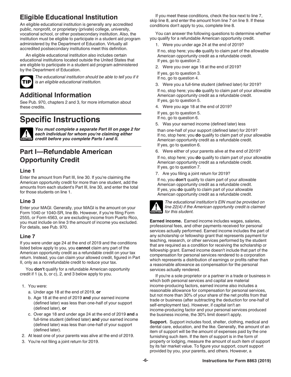 Instructions for IRS Form 8863 Education Credits (American Opportunity and Lifetime Learning Credits), Page 6